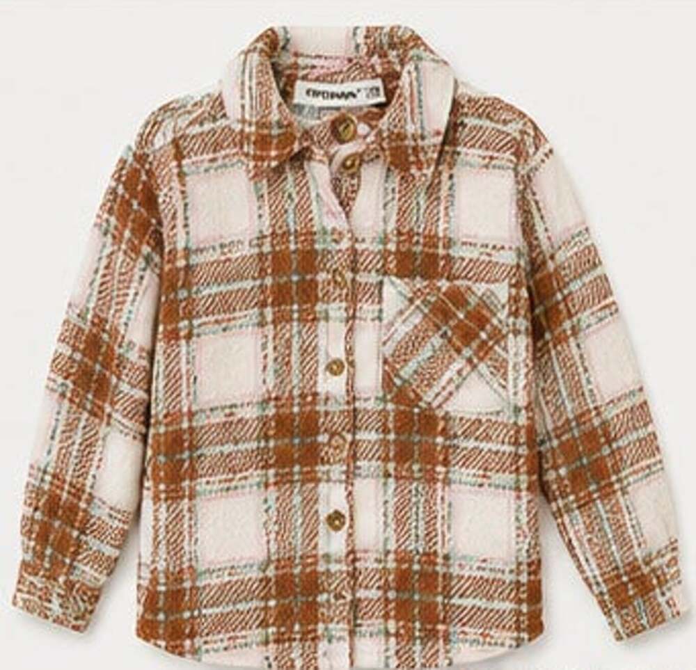 Topshow Plaid Bouclé Oversized Shacket Brown Sage Pink Size S